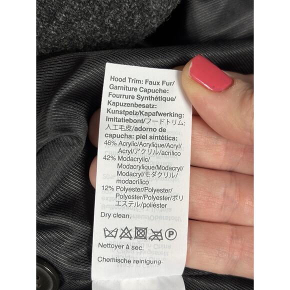 Madewell Vancouver Parka Coat Dark Grey Size XL Wool Blend Faux Fur Hood Pockets - Picture 5 of 16